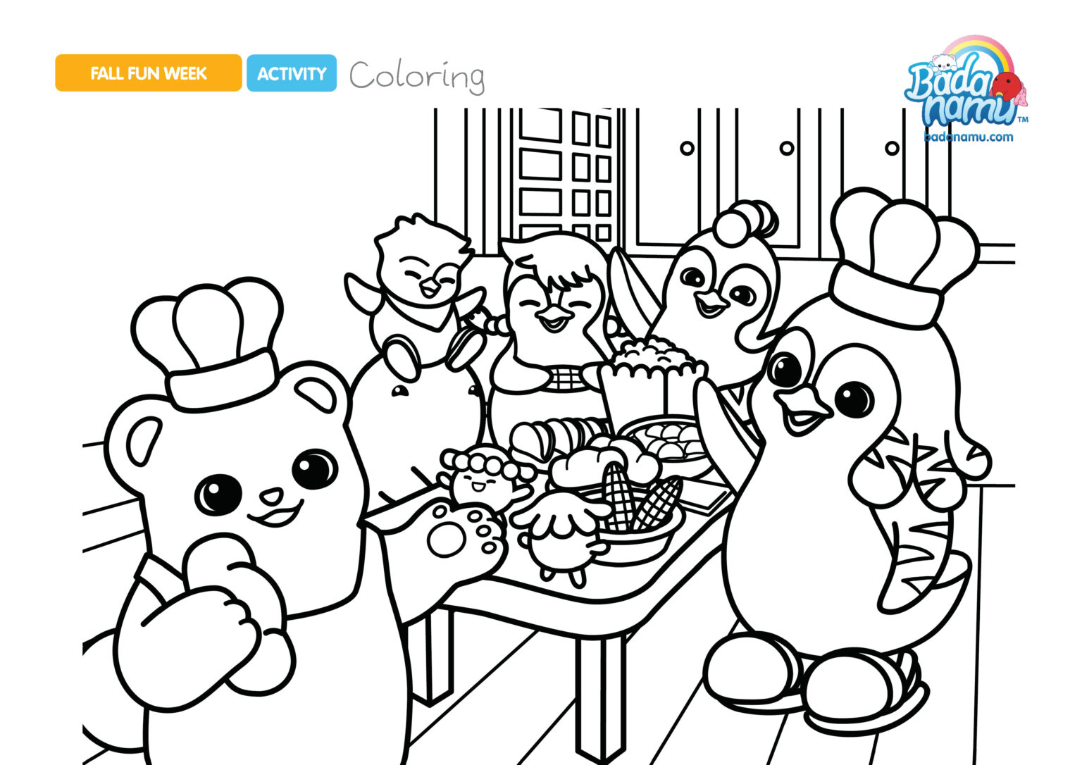 Day 3 Fall Dinner Coloring Sheet - Badanamu